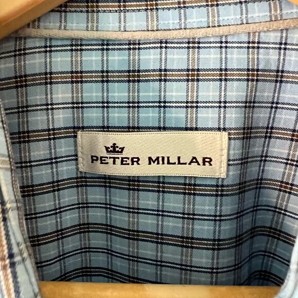 Peter Millar Button Up Plaid Shirt Men’s Size XL Blue 100% Cotton Preppy - Picture 5 of 9